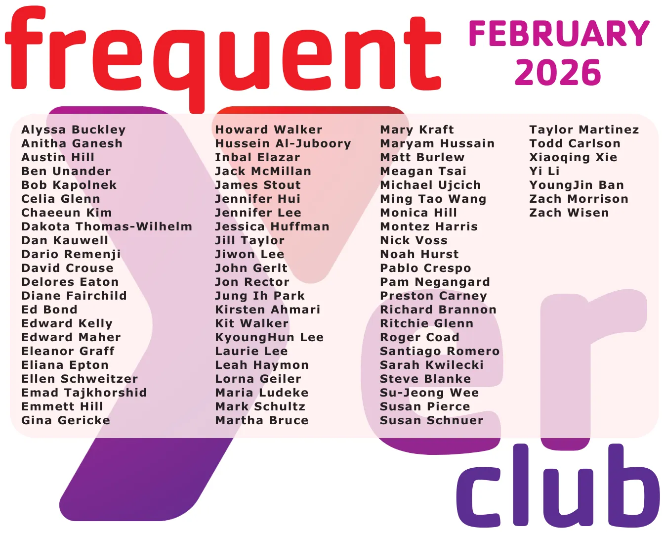 February 2026 Frequent Yers