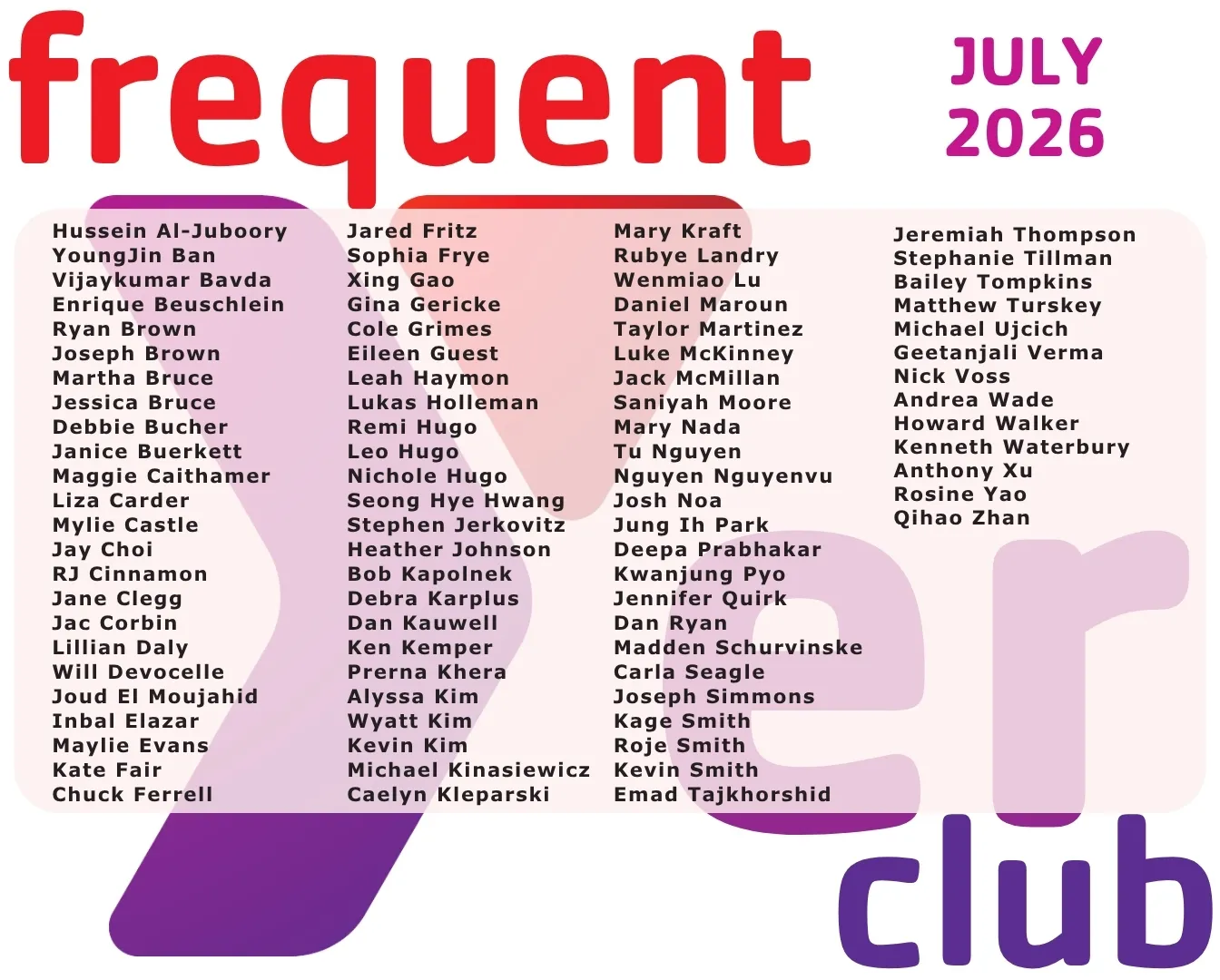 Frequent Yers Club July 2026